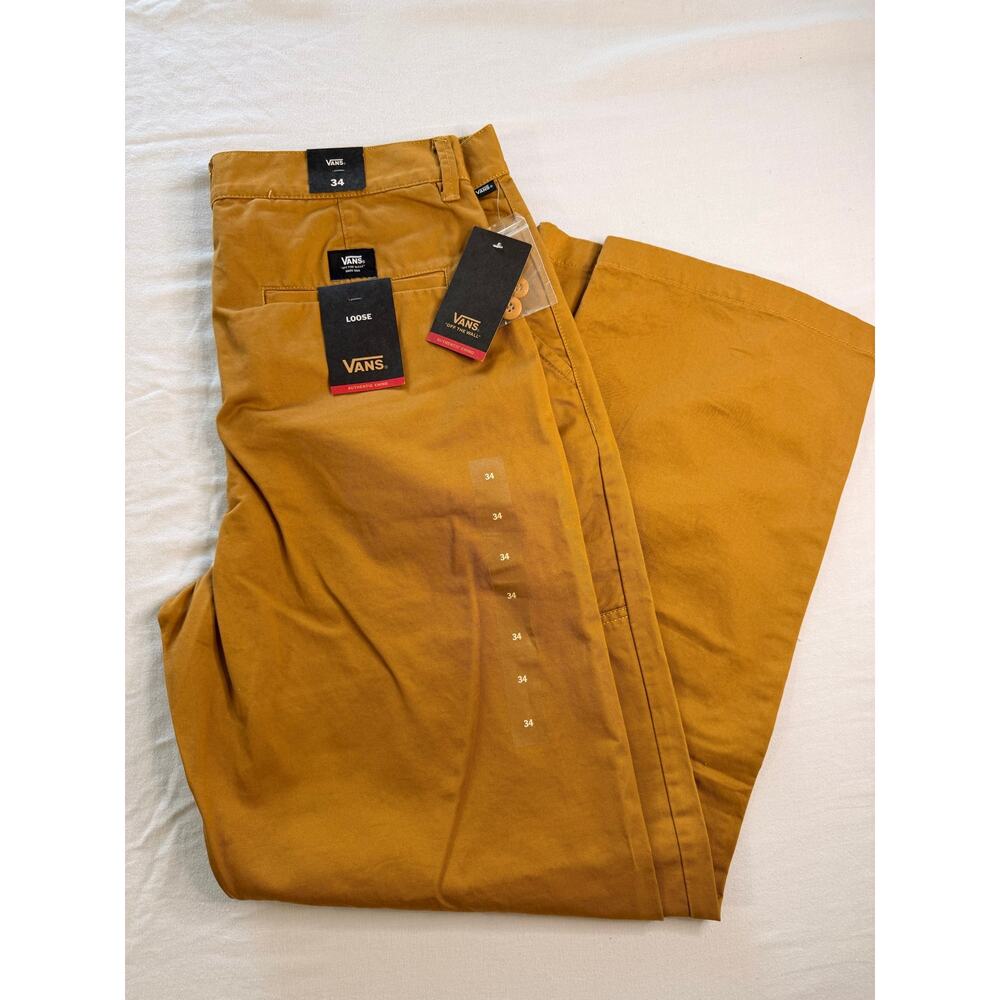 Vans Authentic Chino Loose Fit Pants Men 34R Mustard Gold Skate NWT